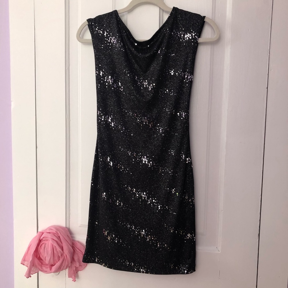 Sexy bodycon Black glitter sleeveless mini dress